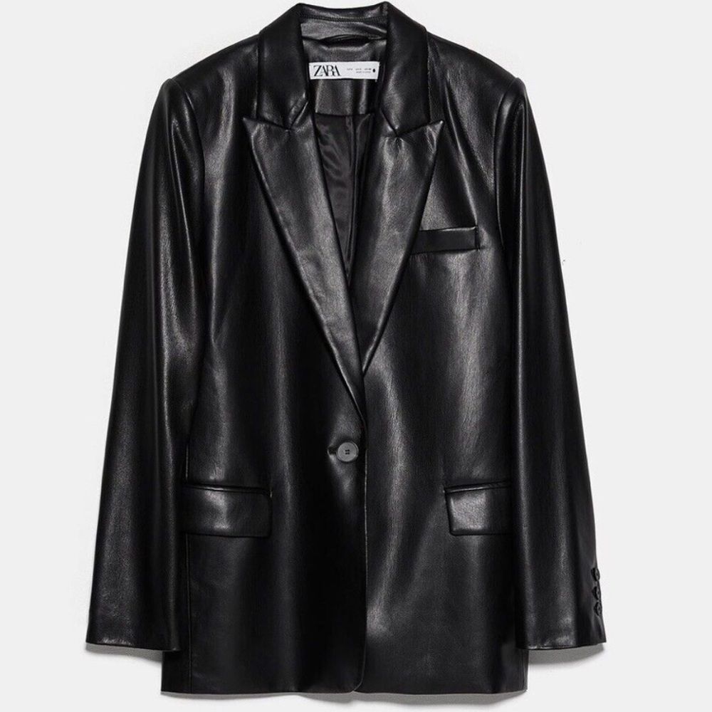 Zara Black Faux Leather Blazer